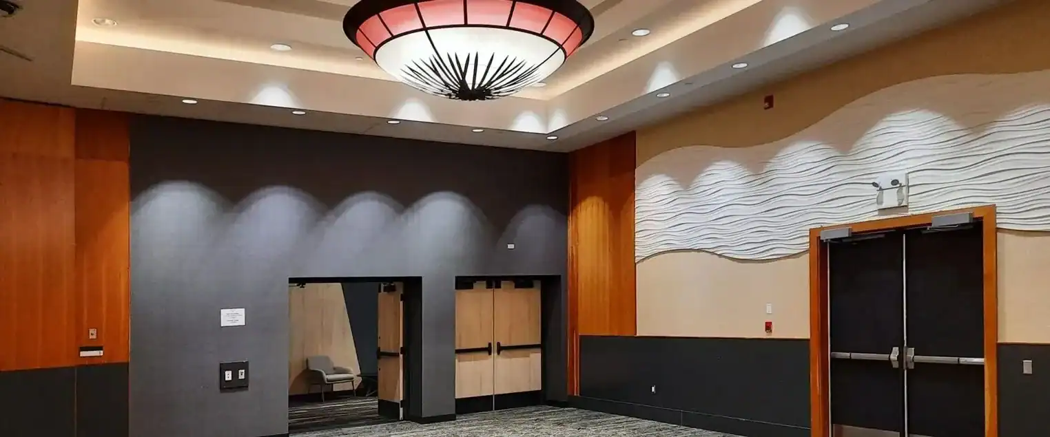 Commercial Interior Ceiling and Texture Wall Painting A large commercial room with a decorative ceiling and textured accent walls.