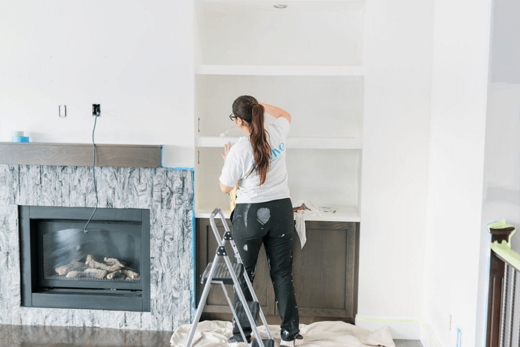 6 Freshly painted white kitchen cabinets in a Saskatoon home